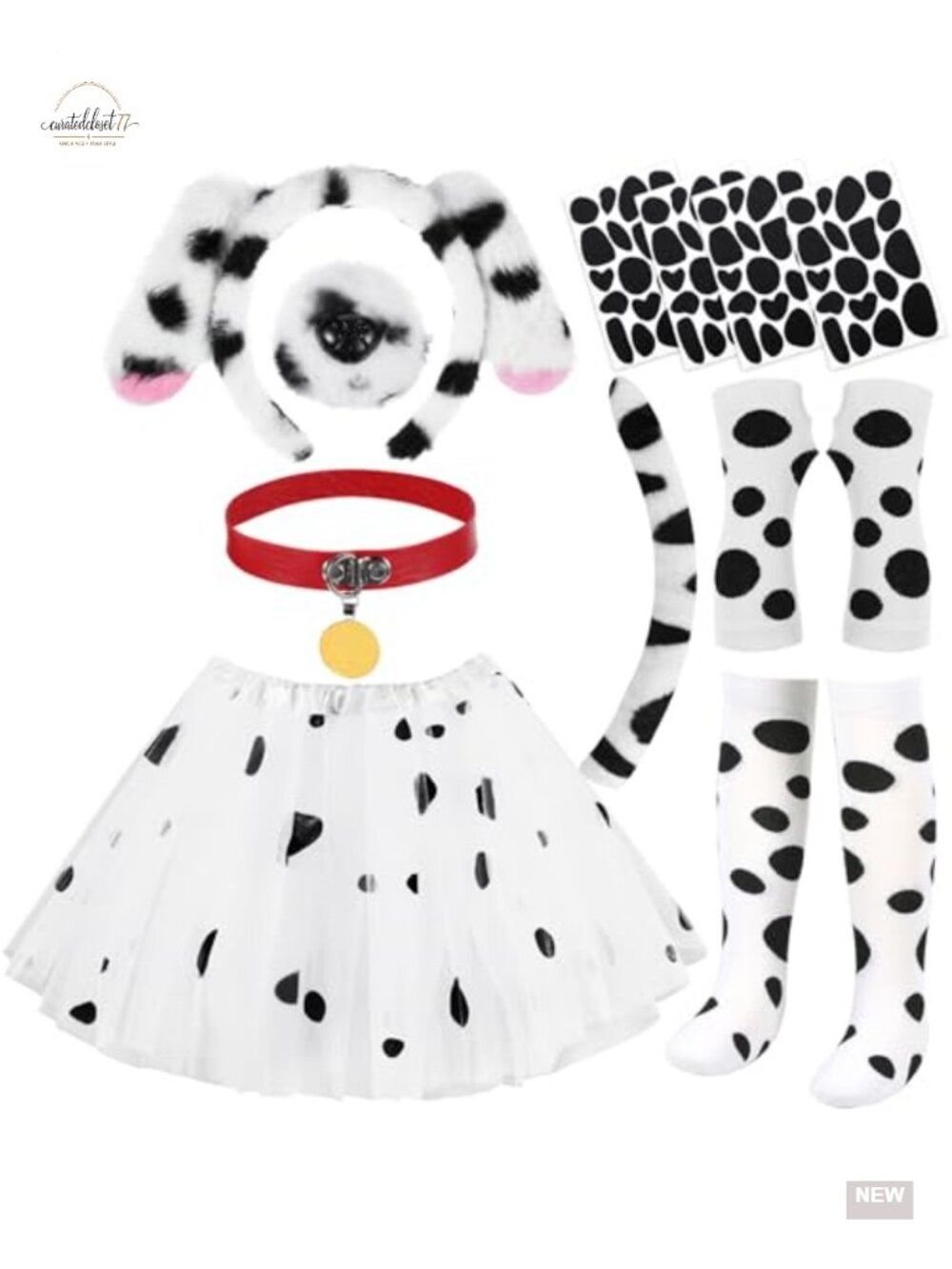 Dalmatian Dog Costume Kit Headband Tail Tutu Gloves Tights